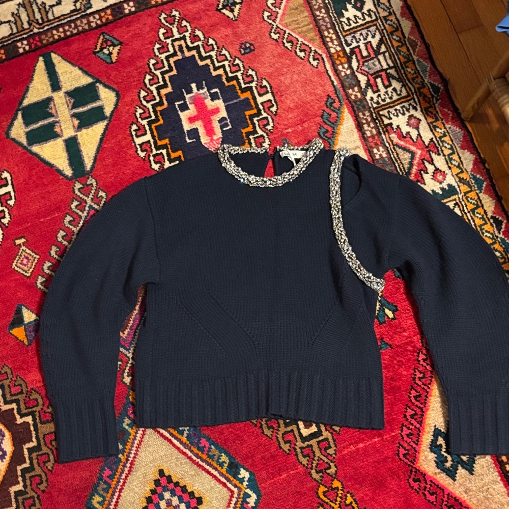 SIMKHAI NWT Navy Blue Sweater with rhinestone Detail